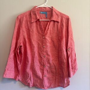 Fresh Produce 100% Linen Red Checkered Collared Shirt
